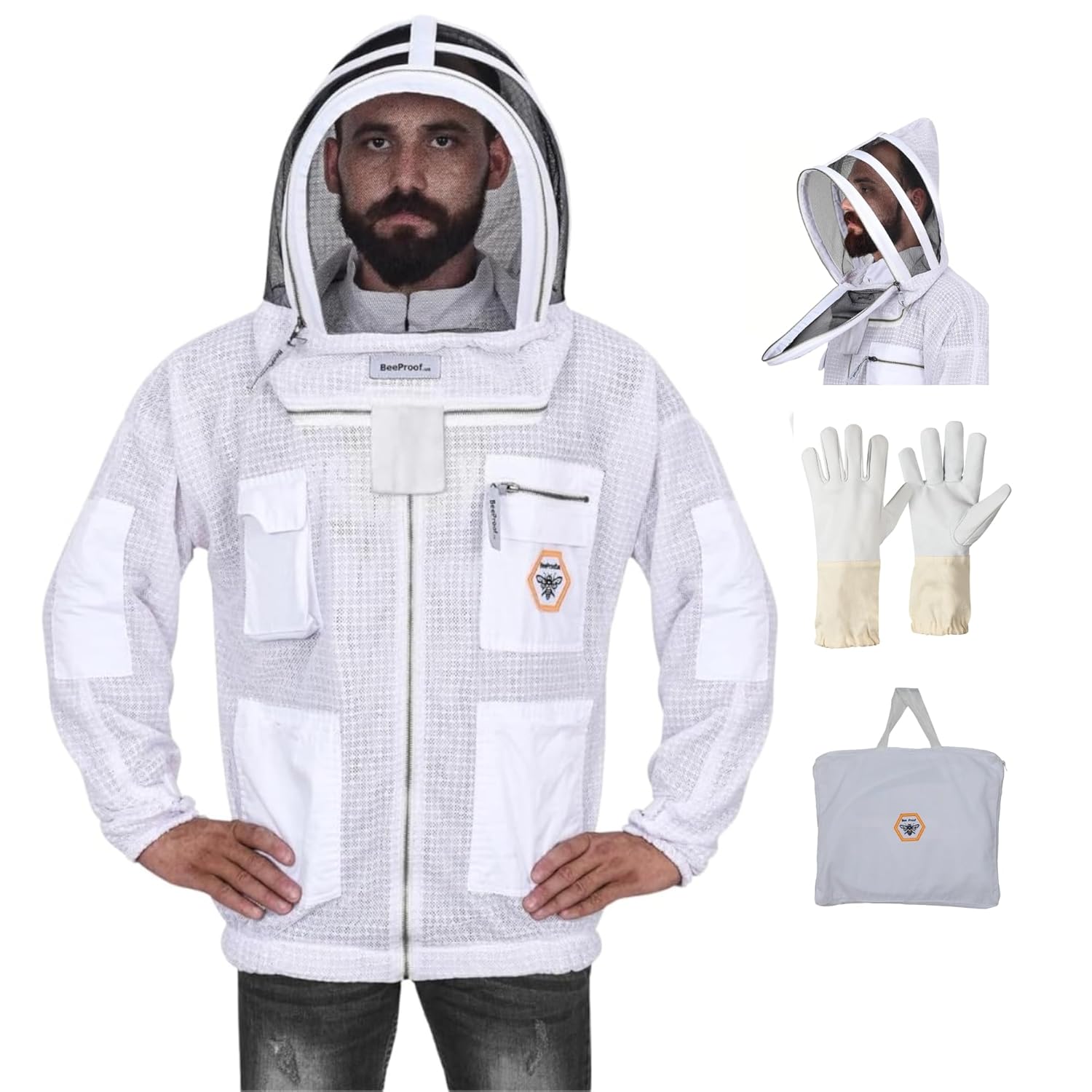 Bee Proof BP-301 Beekeeping Jacket with Veil 3 Layer Ultra Ventilated with Total Protection & Safety