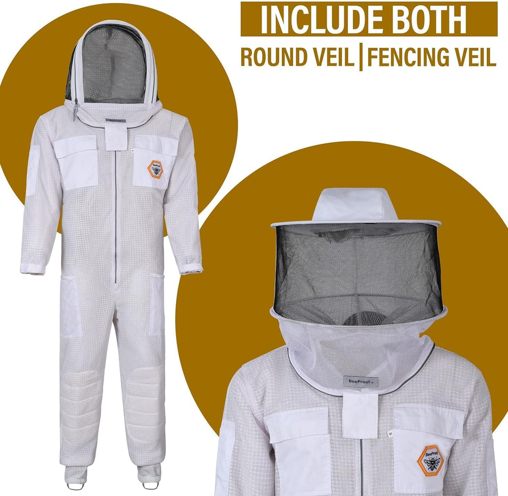 BP-311 Ventilated 3-Layer Beekeeping Suit with Fencing and Round Veil & Gloves | BeeProof