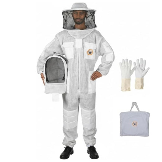 BP-311 Ventilated 3-Layer Beekeeping Suit with Fencing and Round Veil & Gloves | BeeProof
