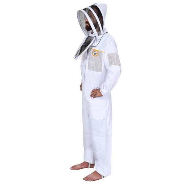 side view of Beekeeping Suit with Mesh Pocket, Breathable Cotton Hybrid, Safety Fencing Veil