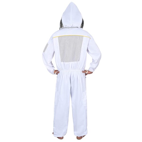 back view of Beekeeping Suit with Mesh Pocket, Breathable Cotton Hybrid, Safety Fencing Veil